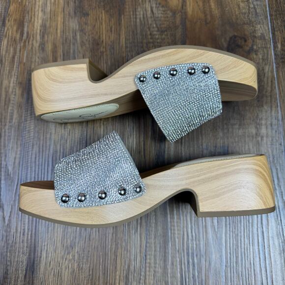 Jessica Simpson Rexile Size 6 Silver Shimmer Studded Platform Sandals - Picture 2 of 14